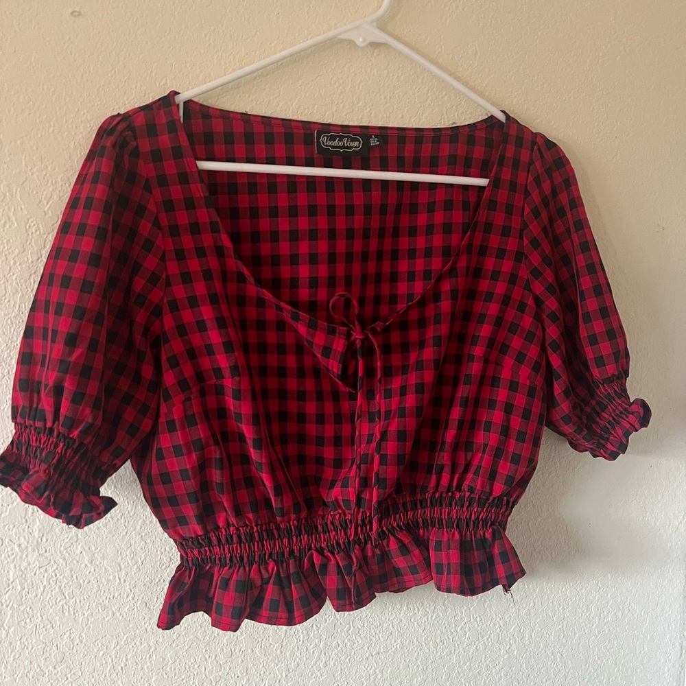 Voodoo Vixen Red and Black Checkered Blouse